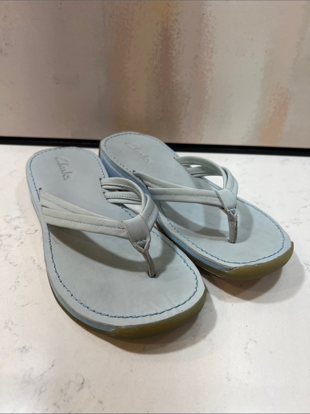 Clarks light blue leather slides size 7
